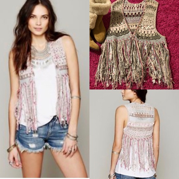 FREE PEOPLE mixed Media Crochet Knit Vest - Picture 4 of 5